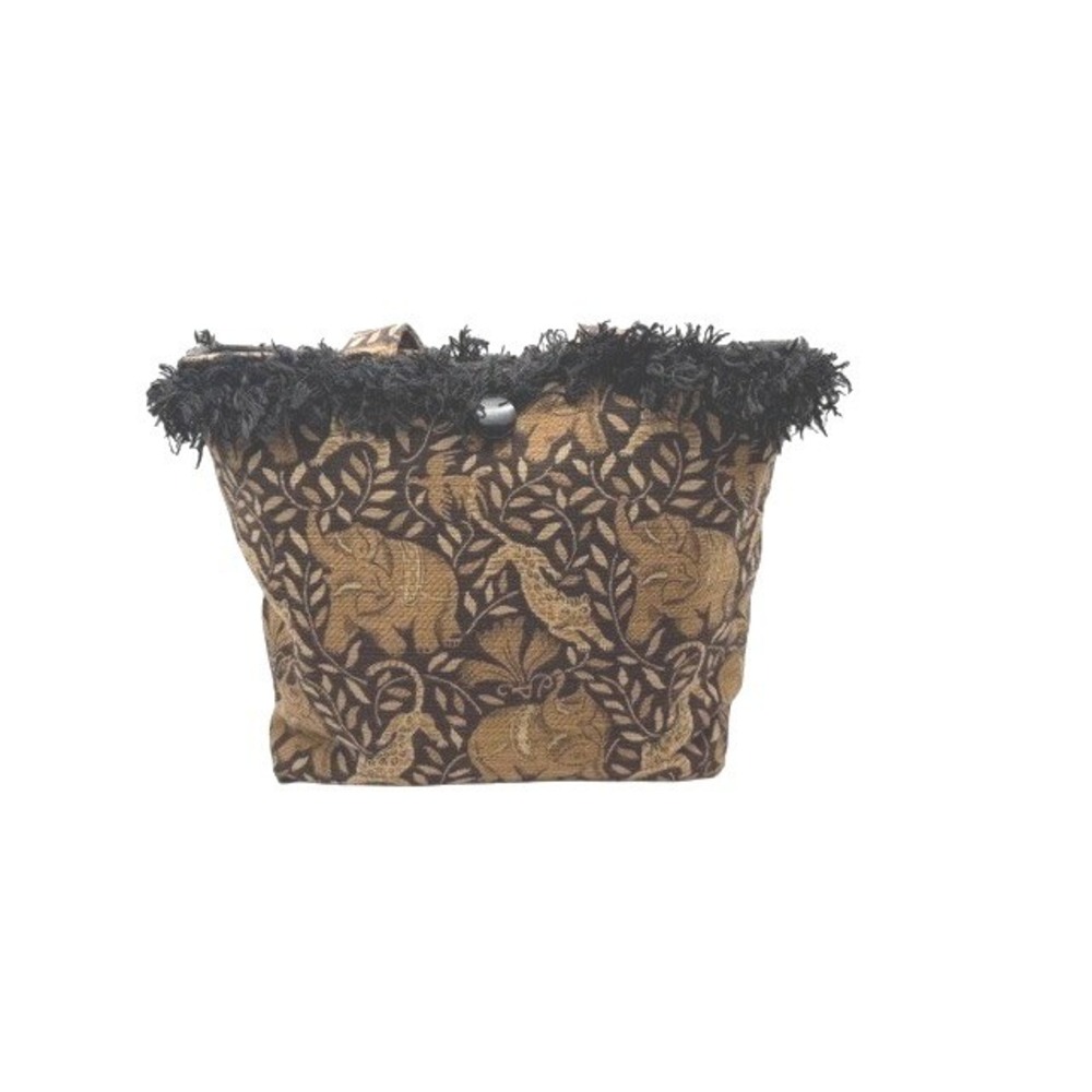 Handmade Elephant Tapestry Tote Bag Boho Ethnic Brown Fringe Top Artisan Purse